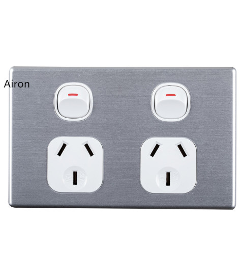 Double Powerpoint 10A Horizontal Cover - Aluminium